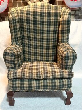 Decorative vintage style Queen Anne wingback chair doll sized